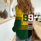 Custom Rugby New Zealand and Australia Women Casual Shirt Burgundy Koru Geometric with Aboriginal Chevron Sport Style