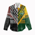 Custom Rugby New Zealand and Australia Women Casual Shirt Burgundy Koru Geometric with Aboriginal Chevron Sport Style