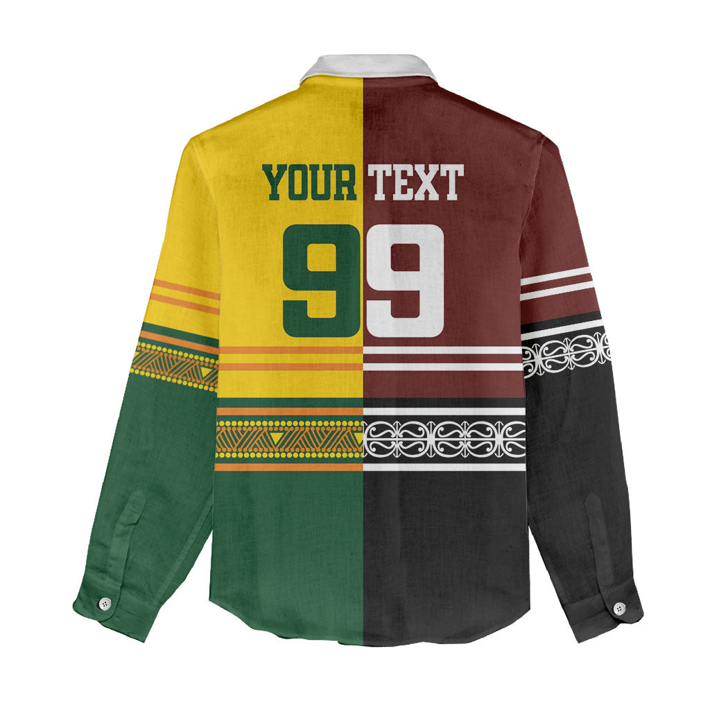 Custom Rugby New Zealand and Australia Women Casual Shirt Burgundy Koru Geometric with Aboriginal Chevron Sport Style