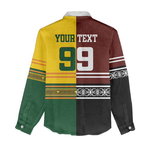 Custom Rugby New Zealand and Australia Women Casual Shirt Burgundy Koru Geometric with Aboriginal Chevron Sport Style