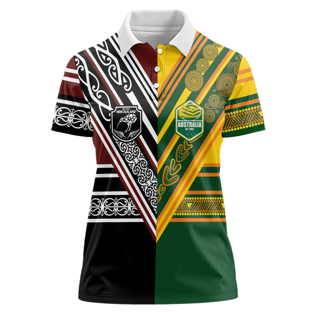 Custom Rugby New Zealand and Australia Women Polo Shirt Burgundy Koru Geometric with Aboriginal Chevron Sport Style