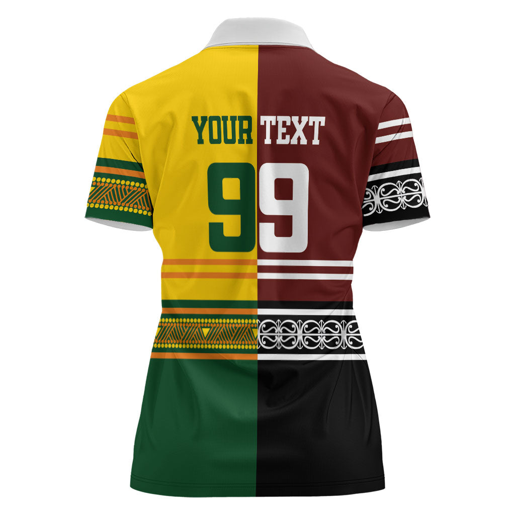 Custom Rugby New Zealand and Australia Women Polo Shirt Burgundy Koru Geometric with Aboriginal Chevron Sport Style