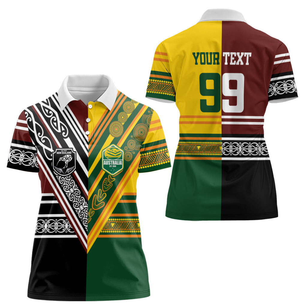 Custom Rugby New Zealand and Australia Women Polo Shirt Burgundy Koru Geometric with Aboriginal Chevron Sport Style