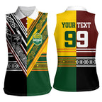 Custom Rugby New Zealand and Australia Women Sleeveless Polo Shirt Burgundy Koru Geometric with Aboriginal Chevron Sport Style