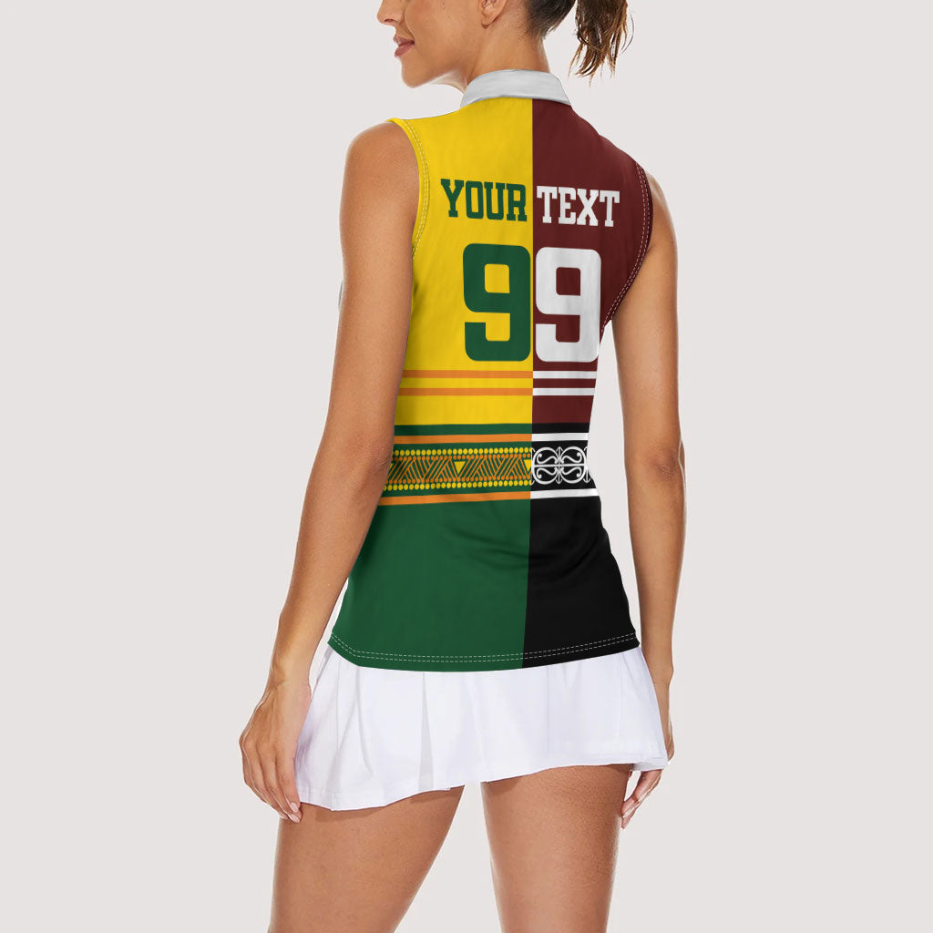 Custom Rugby New Zealand and Australia Women Sleeveless Polo Shirt Burgundy Koru Geometric with Aboriginal Chevron Sport Style