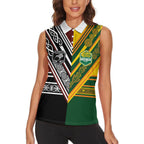 Custom Rugby New Zealand and Australia Women Sleeveless Polo Shirt Burgundy Koru Geometric with Aboriginal Chevron Sport Style