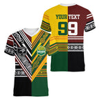Custom Rugby New Zealand and Australia Women V-Neck T-Shirt Burgundy Koru Geometric with Aboriginal Chevron Sport Style