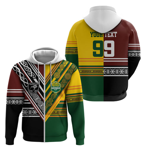 Custom Rugby New Zealand and Australia Zip Hoodie Burgundy Koru Geometric with Aboriginal Chevron Sport Style