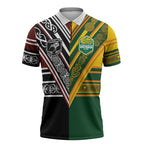Custom Rugby New Zealand and Australia Zipper Polo Shirt Burgundy Koru Geometric with Aboriginal Chevron Sport Style