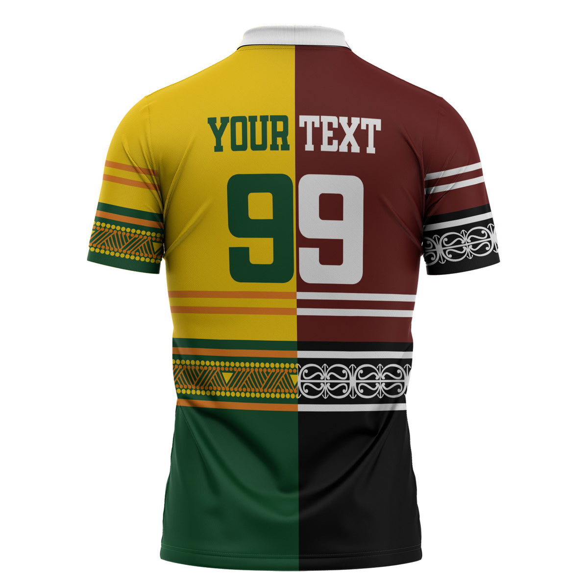 Custom Rugby New Zealand and Australia Zipper Polo Shirt Burgundy Koru Geometric with Aboriginal Chevron Sport Style