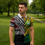Custom Rugby New Zealand and Australia Zipper Polo Shirt Burgundy Koru Geometric with Aboriginal Chevron Sport Style