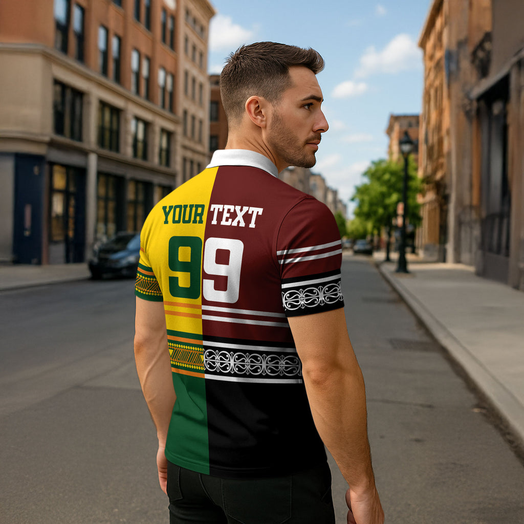 Custom Rugby New Zealand and Australia Zipper Polo Shirt Burgundy Koru Geometric with Aboriginal Chevron Sport Style
