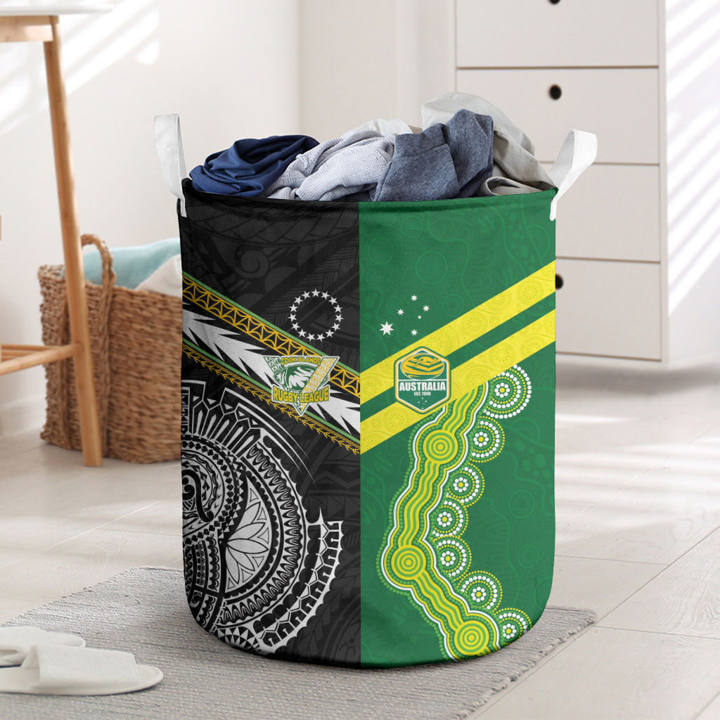 Rugby Cook Islands and Australia Laundry Basket Tatau Tribal with Aboriginal Chevron Sport Style
