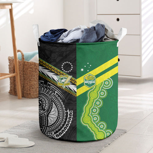 Rugby Cook Islands and Australia Laundry Basket Tatau Tribal with Aboriginal Chevron Sport Style