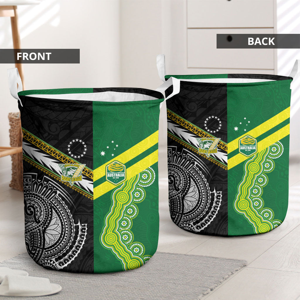 Rugby Cook Islands and Australia Laundry Basket Tatau Tribal with Aboriginal Chevron Sport Style