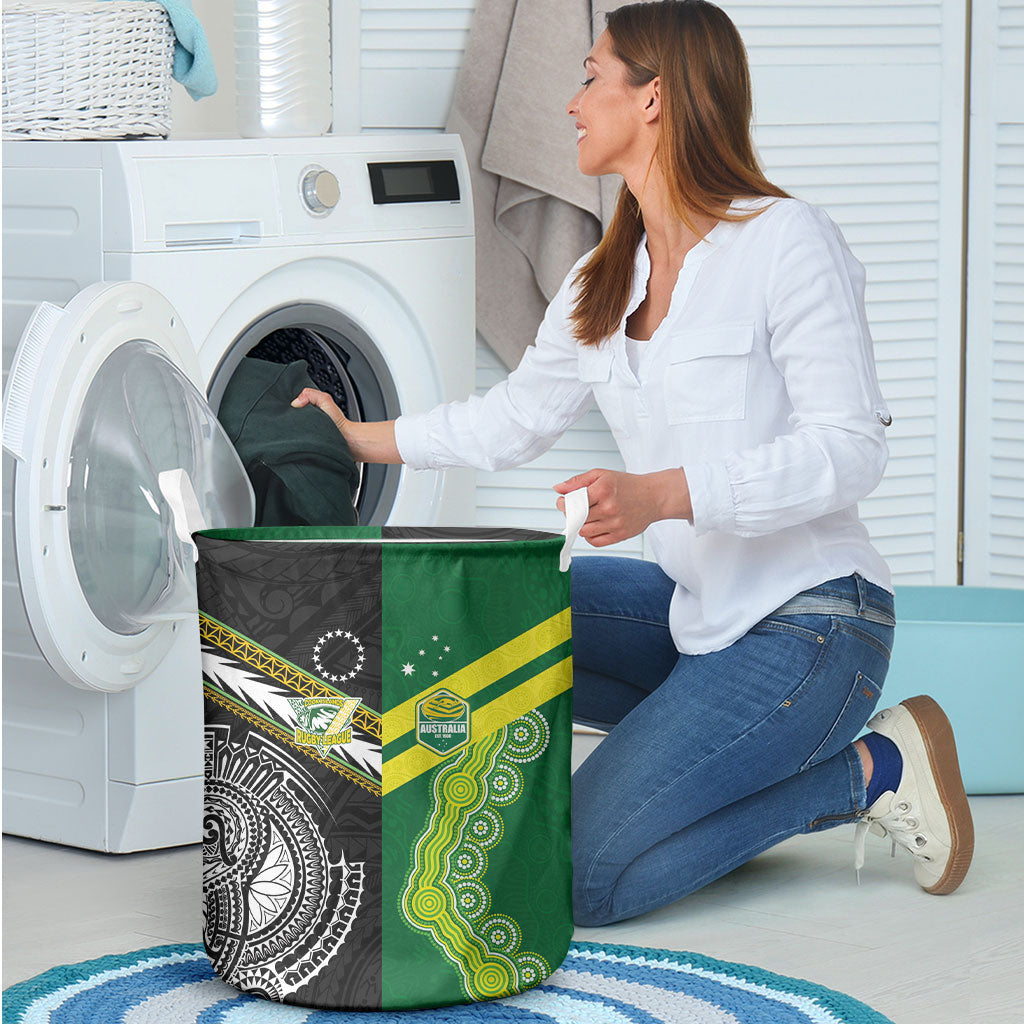 Rugby Cook Islands and Australia Laundry Basket Tatau Tribal with Aboriginal Chevron Sport Style