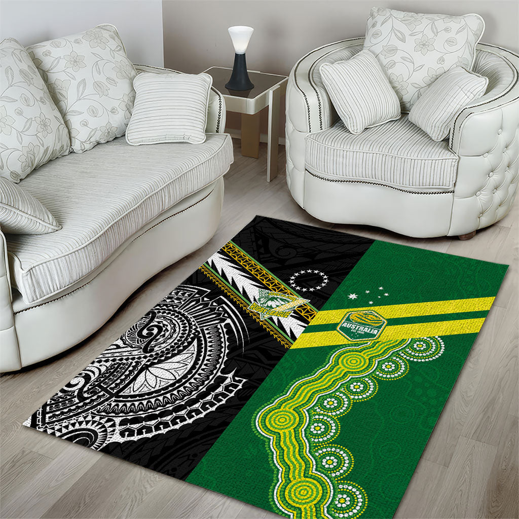 Rugby Cook Islands and Australia Area Rug Tatau Tribal with Aboriginal Chevron Sport Style