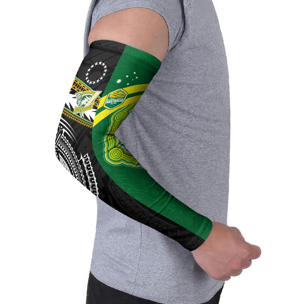 Custom Rugby Cook Islands and Australia Arm Sleeves Tatau Tribal with Aboriginal Chevron Sport Style