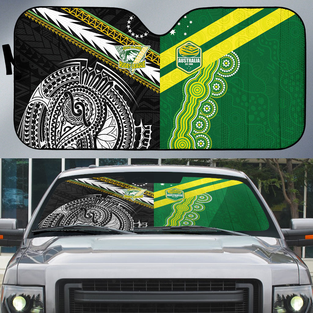 Rugby Cook Islands and Australia Auto Sun Shade Tatau Tribal with Aboriginal Chevron Sport Style