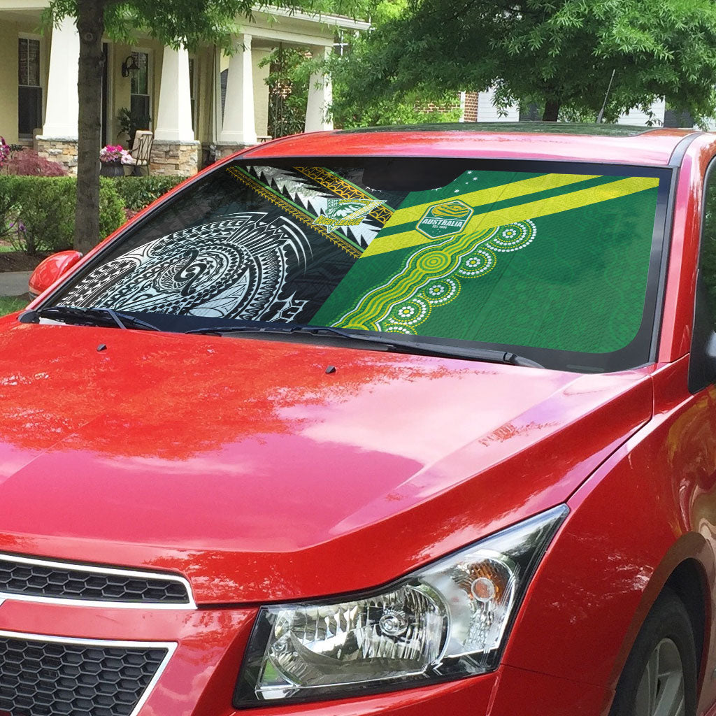 Rugby Cook Islands and Australia Auto Sun Shade Tatau Tribal with Aboriginal Chevron Sport Style