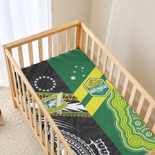 Rugby Cook Islands and Australia Baby Bed Cover Tatau Tribal with Aboriginal Chevron Sport Style