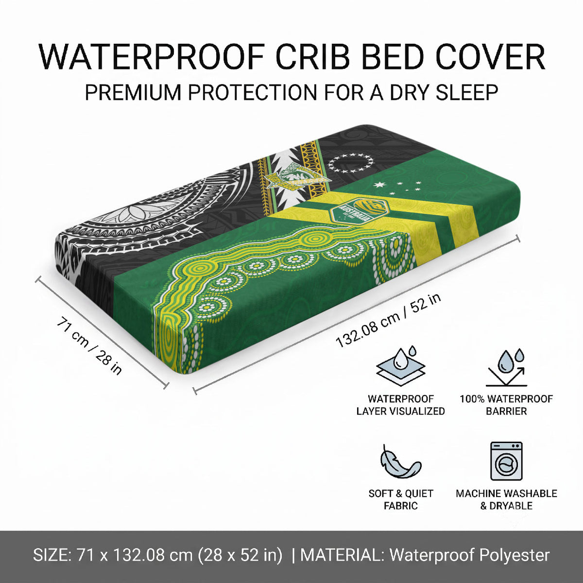 Rugby Cook Islands and Australia Baby Bed Cover Tatau Tribal with Aboriginal Chevron Sport Style