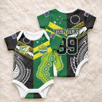 Custom Rugby Cook Islands and Australia Baby Onesie Tatau Tribal with Aboriginal Chevron Sport Style