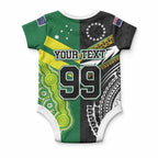 Custom Rugby Cook Islands and Australia Baby Onesie Tatau Tribal with Aboriginal Chevron Sport Style