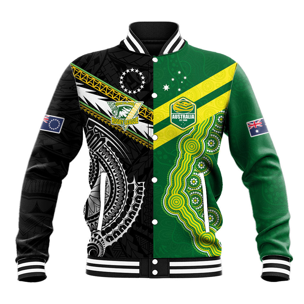 Custom Rugby Cook Islands and Australia Baseball Jacket Tatau Tribal with Aboriginal Chevron Sport Style