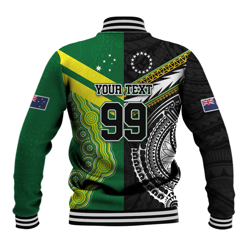 Custom Rugby Cook Islands and Australia Baseball Jacket Tatau Tribal with Aboriginal Chevron Sport Style