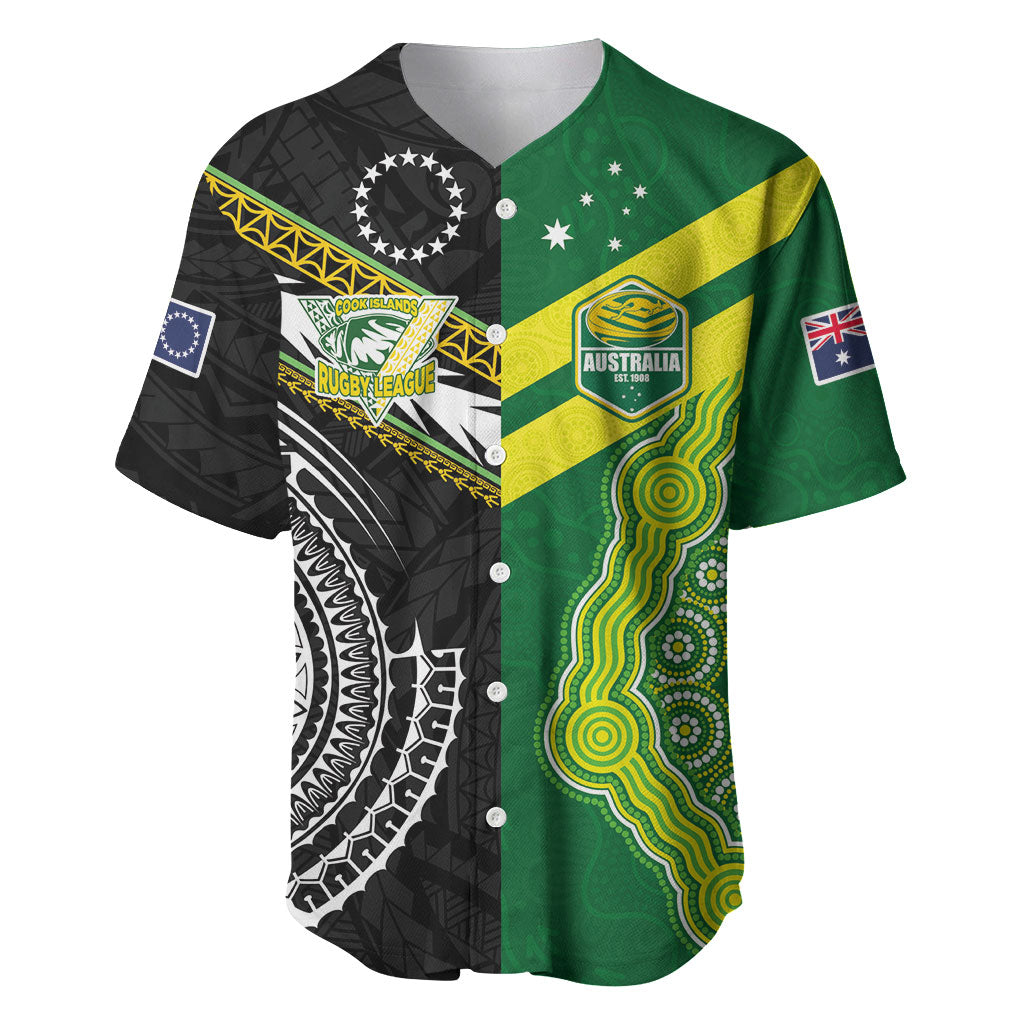 Custom Rugby Cook Islands and Australia Baseball Jersey Tatau Tribal with Aboriginal Chevron Sport Style