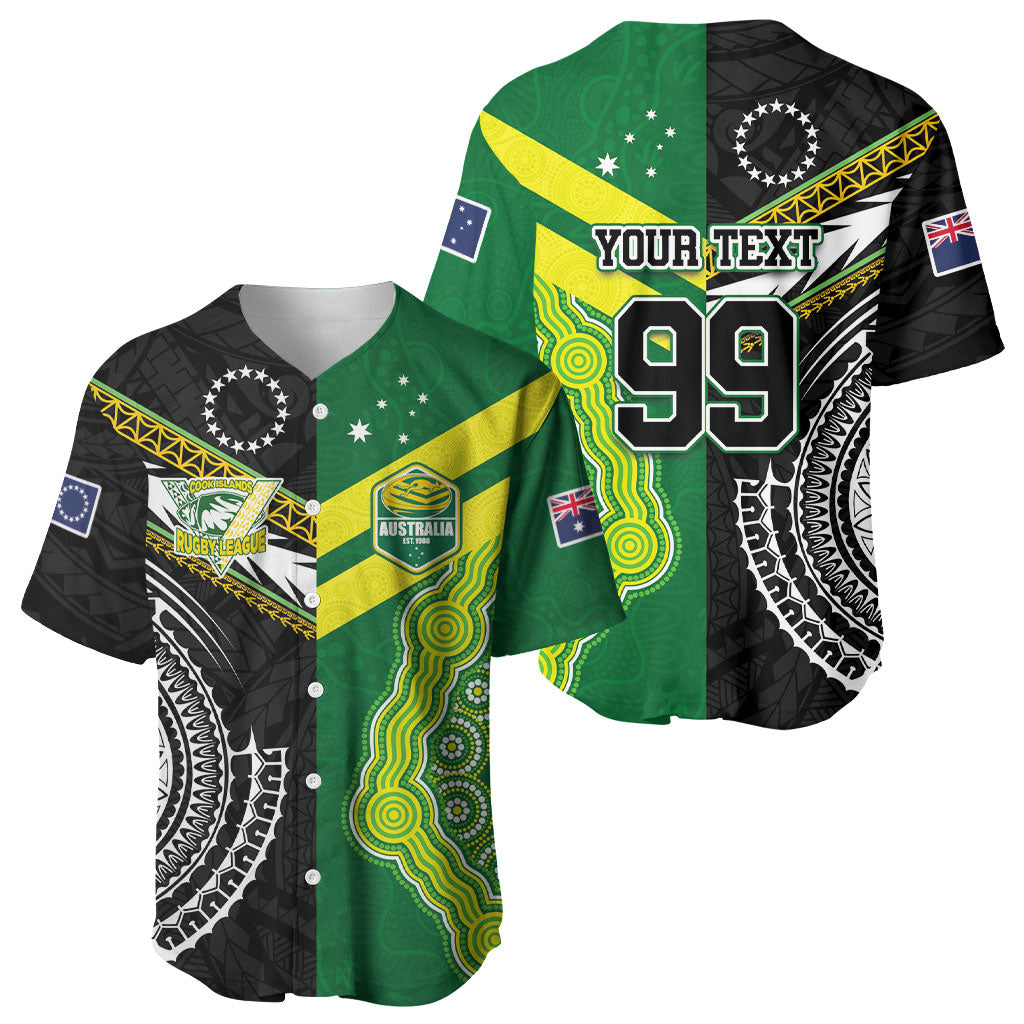 Custom Rugby Cook Islands and Australia Baseball Jersey Tatau Tribal with Aboriginal Chevron Sport Style