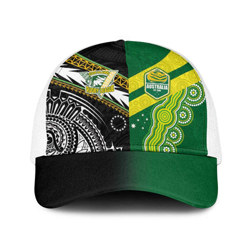 Cook Islands and Australia Rugby Baseball Net Cap Tatau Tribal with Aboriginal Chevron Sport Style