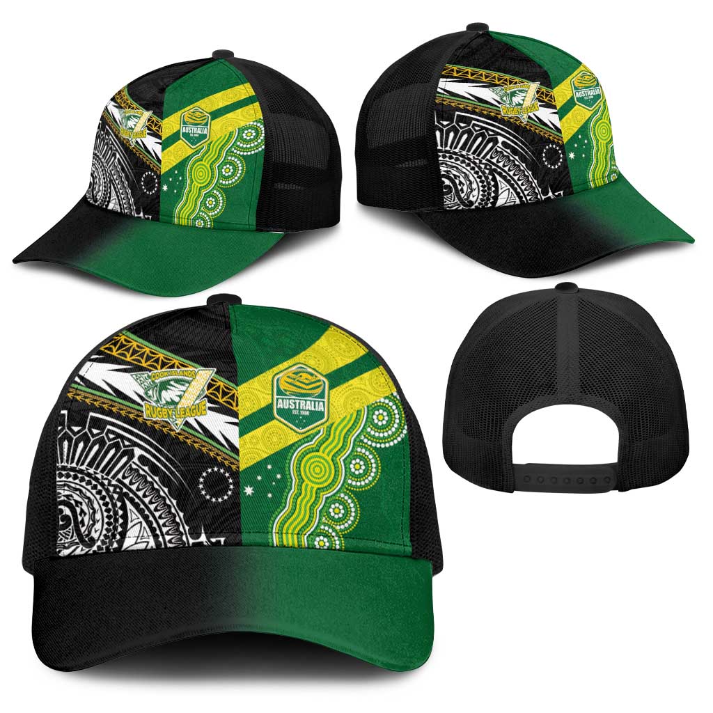 Cook Islands and Australia Rugby Baseball Net Cap Tatau Tribal with Aboriginal Chevron Sport Style