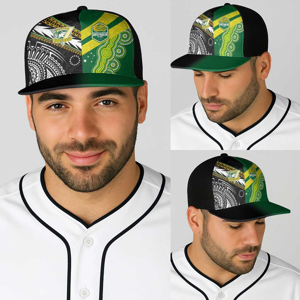 Cook Islands and Australia Rugby Baseball Net Cap Tatau Tribal with Aboriginal Chevron Sport Style