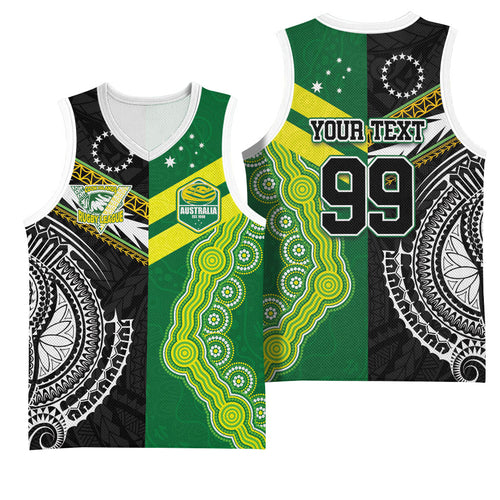 Custom Rugby Cook Islands and Australia Basketball Jersey Tatau Tribal with Aboriginal Chevron Sport Style
