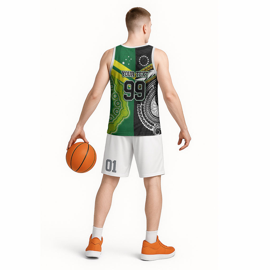 Custom Rugby Cook Islands and Australia Basketball Jersey Tatau Tribal with Aboriginal Chevron Sport Style