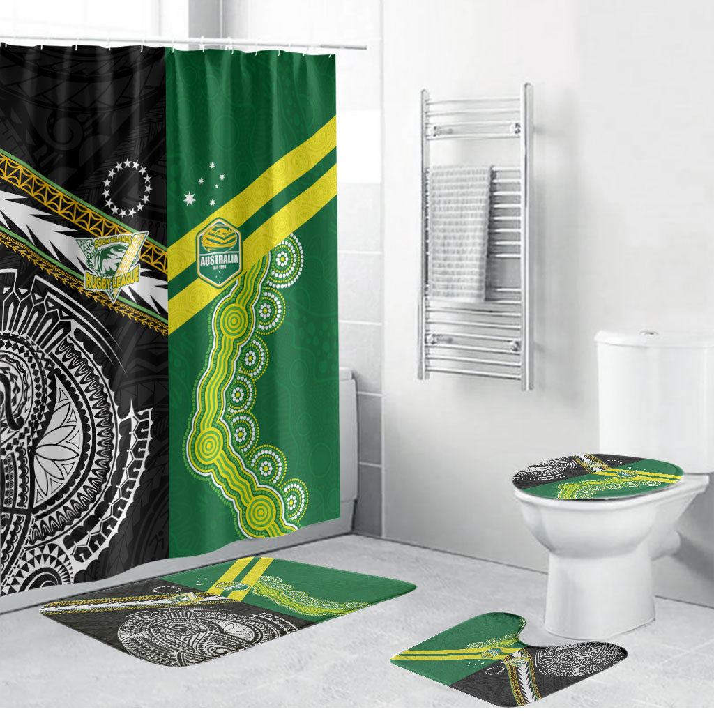 Rugby Cook Islands and Australia Bathroom Set Tatau Tribal with Aboriginal Chevron Sport Style