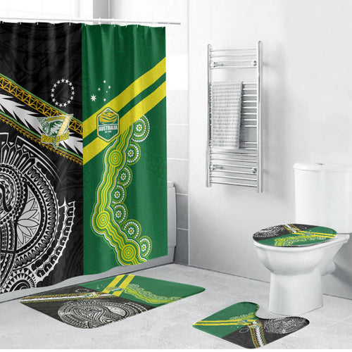 Rugby Cook Islands and Australia Bathroom Set Tatau Tribal with Aboriginal Chevron Sport Style