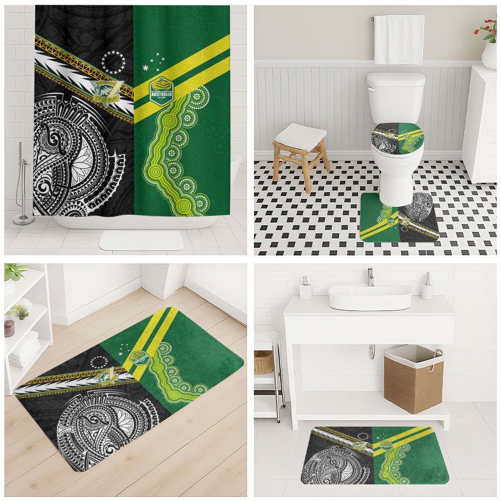Rugby Cook Islands and Australia Bathroom Set Tatau Tribal with Aboriginal Chevron Sport Style