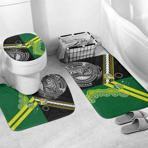 Rugby Cook Islands and Australia Bathroom Set Tatau Tribal with Aboriginal Chevron Sport Style