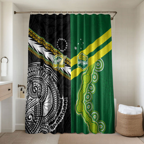 Rugby Cook Islands and Australia Bathroom Set Tatau Tribal with Aboriginal Chevron Sport Style