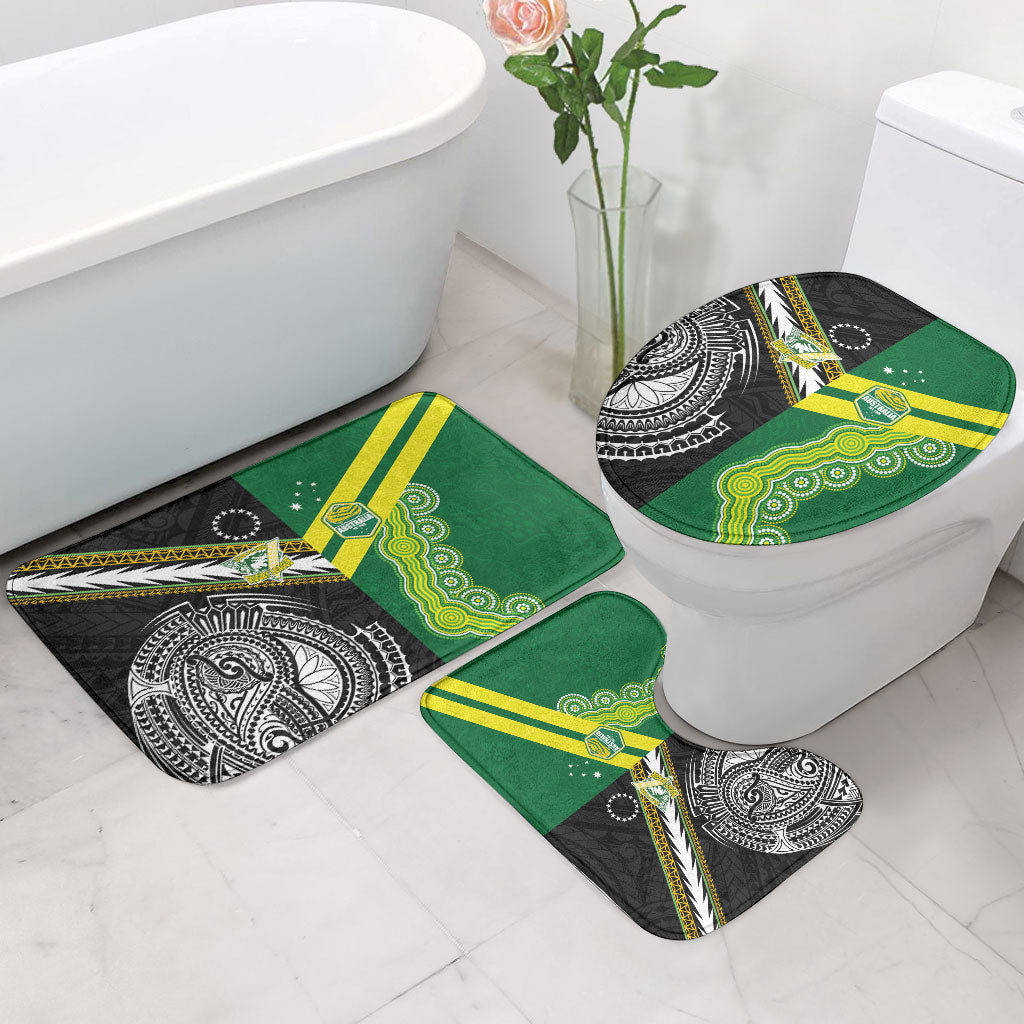 Rugby Cook Islands and Australia Bathroom Set Tatau Tribal with Aboriginal Chevron Sport Style