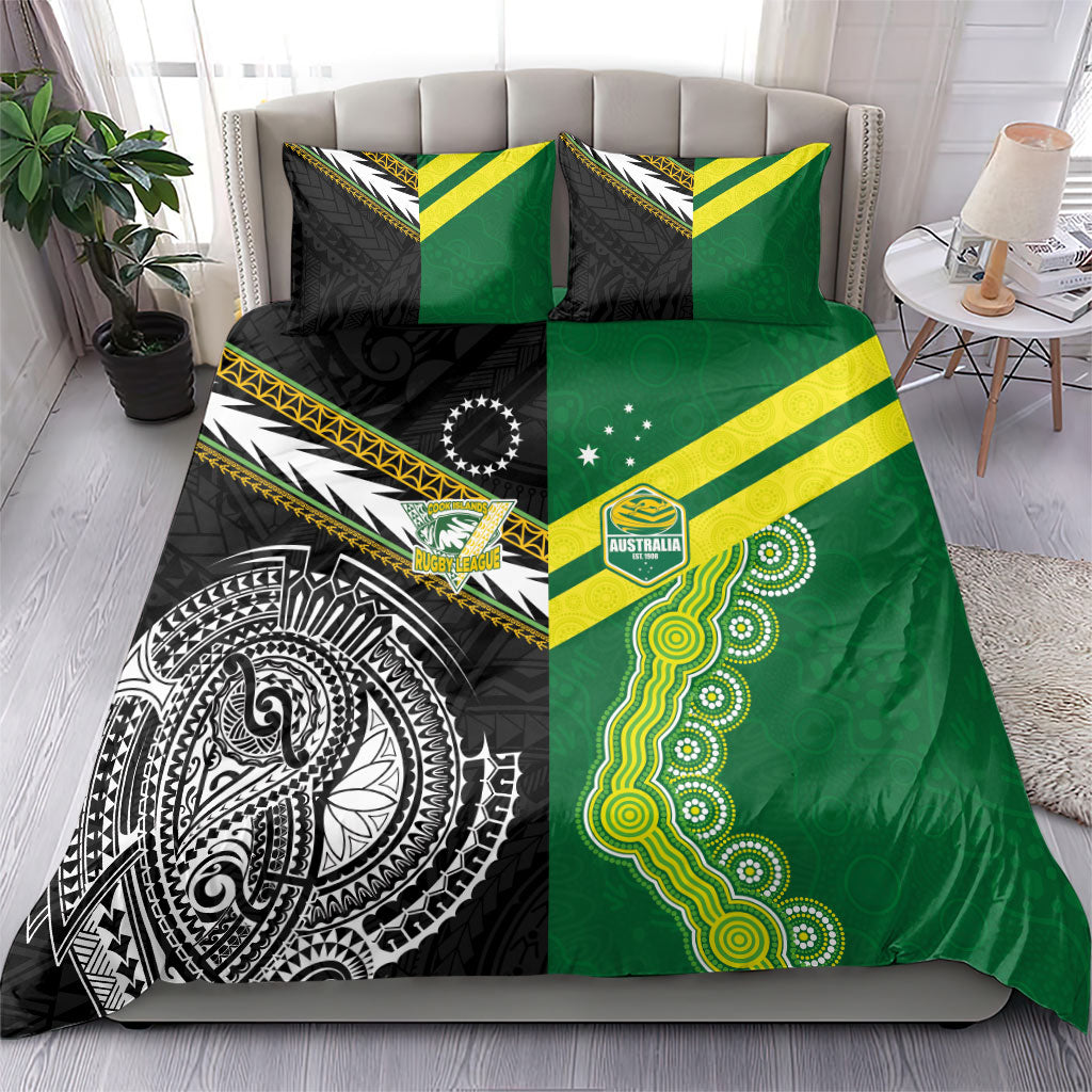Rugby Cook Islands and Australia Bedding Set Tatau Tribal with Aboriginal Chevron Sport Style