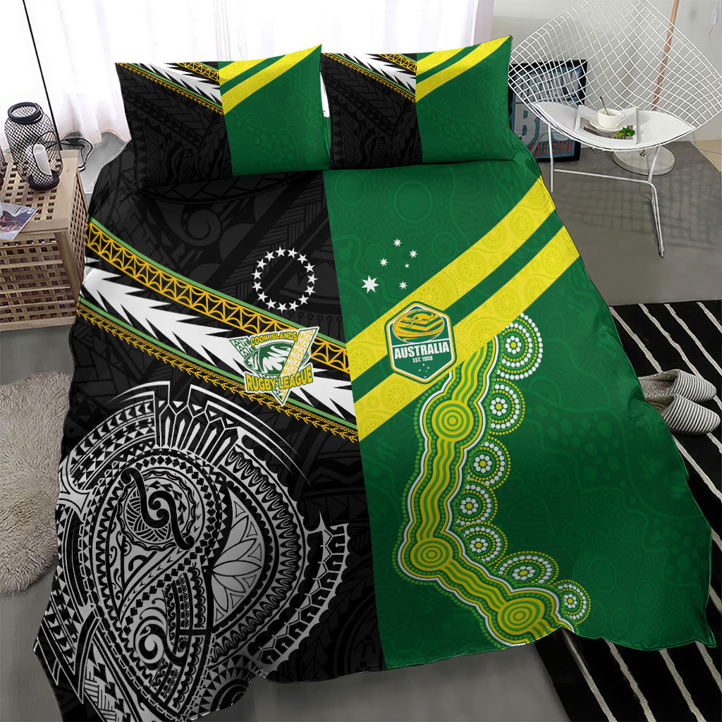 Rugby Cook Islands and Australia Bedding Set Tatau Tribal with Aboriginal Chevron Sport Style