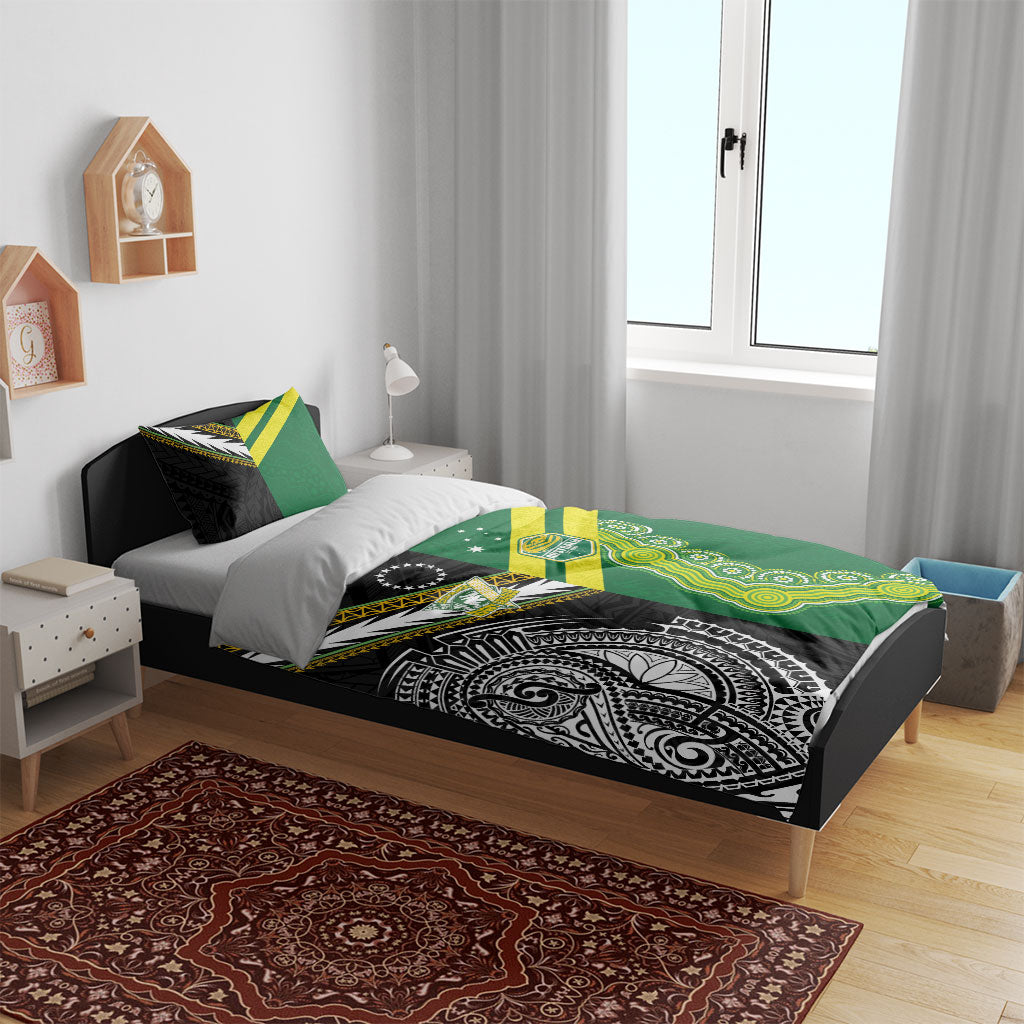 Rugby Cook Islands and Australia Bedding Set Tatau Tribal with Aboriginal Chevron Sport Style