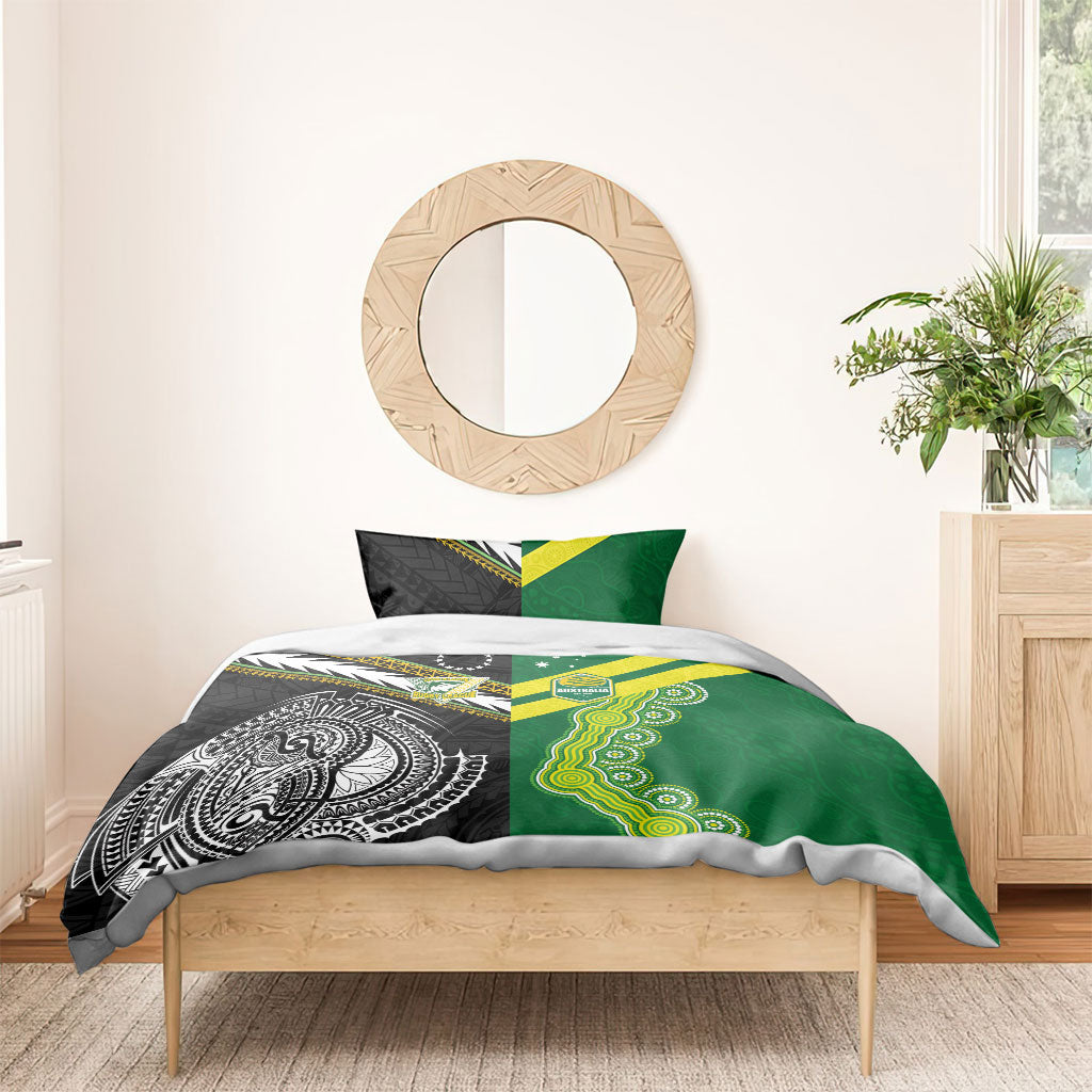 Rugby Cook Islands and Australia Bedding Set Tatau Tribal with Aboriginal Chevron Sport Style
