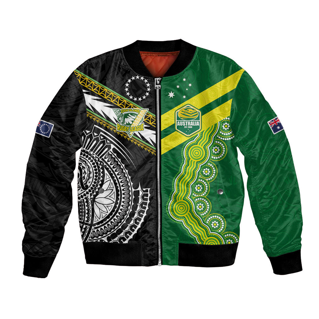 Custom Rugby Cook Islands and Australia Bomber Jacket Tatau Tribal with Aboriginal Chevron Sport Style
