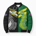 Custom Rugby Cook Islands and Australia Bomber Puffer Jacket Tatau Tribal with Aboriginal Chevron Sport Style