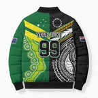 Custom Rugby Cook Islands and Australia Bomber Puffer Jacket Tatau Tribal with Aboriginal Chevron Sport Style